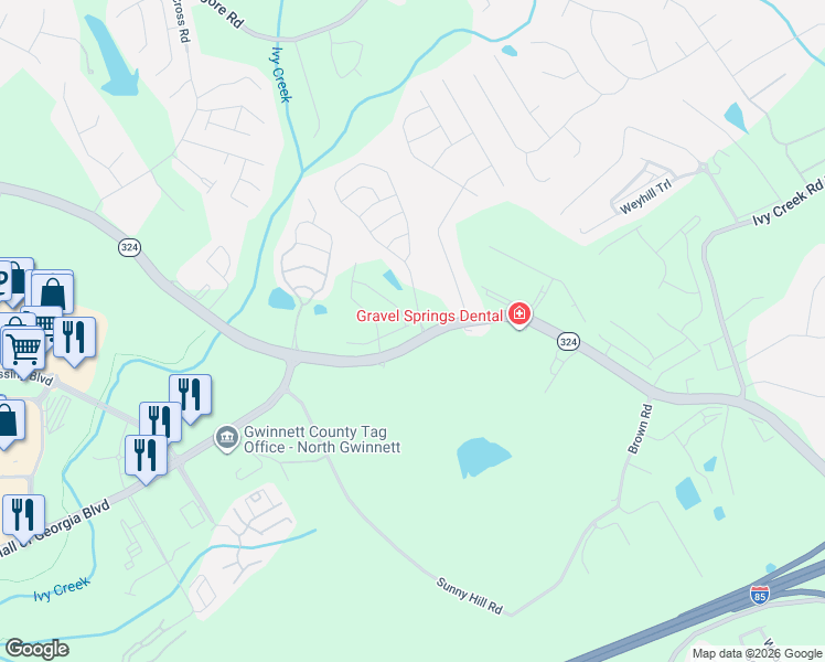 map of restaurants, bars, coffee shops, grocery stores, and more near 3013 Georgia 324 in Buford