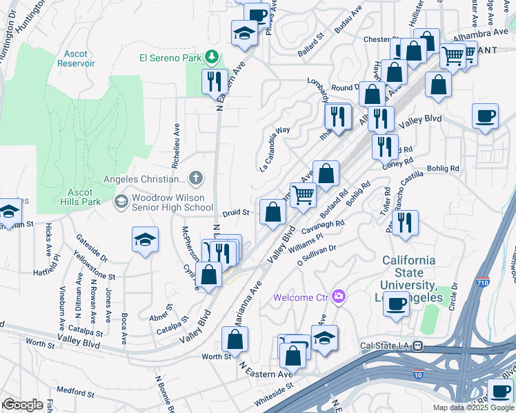 map of restaurants, bars, coffee shops, grocery stores, and more near 2208 Brawley Street in Los Angeles