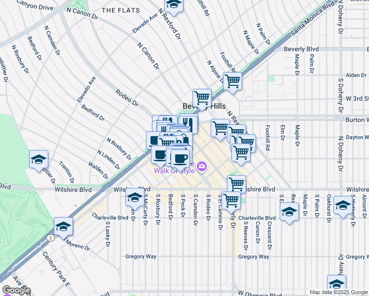 map of restaurants, bars, coffee shops, grocery stores, and more near 434 North Rodeo Drive in Beverly Hills