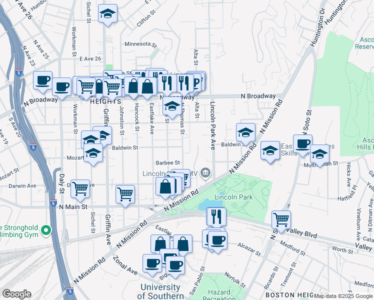 map of restaurants, bars, coffee shops, grocery stores, and more near 2101 Alta Street in Los Angeles