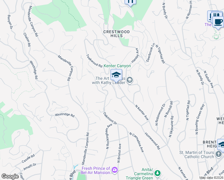 map of restaurants, bars, coffee shops, grocery stores, and more near 685 Elkins Road in Los Angeles