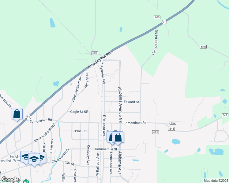 map of restaurants, bars, coffee shops, grocery stores, and more near 1411 Louise Street Northeast in Hanceville