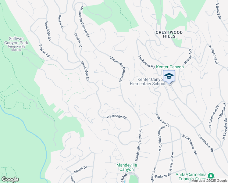 map of restaurants, bars, coffee shops, grocery stores, and more near 1957 Mandeville Canyon Road in Los Angeles