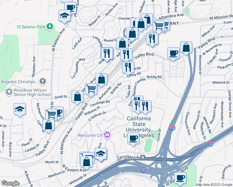 map of restaurants, bars, coffee shops, grocery stores, and more near 5158 Cavanagh Road in Los Angeles
