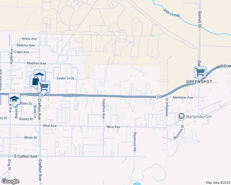 map of restaurants, bars, coffee shops, grocery stores, and more near 2218 Mentone Boulevard in Mentone