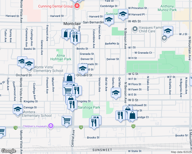 map of restaurants, bars, coffee shops, grocery stores, and more near 10158 Vernon Avenue in Montclair
