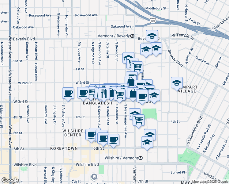map of restaurants, bars, coffee shops, grocery stores, and more near in Los Angeles