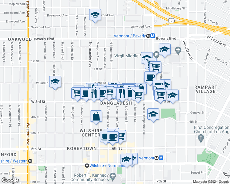 map of restaurants, bars, coffee shops, grocery stores, and more near 3709 West 3rd Street in Los Angeles