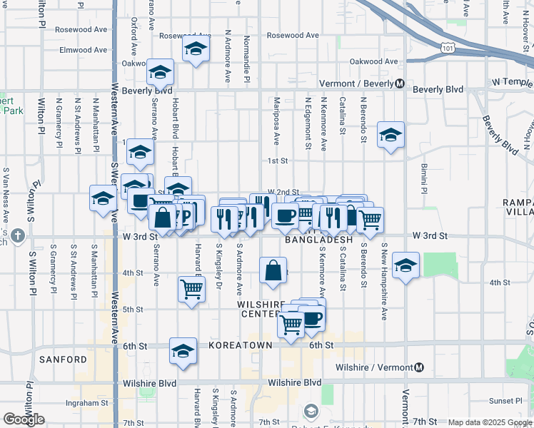 map of restaurants, bars, coffee shops, grocery stores, and more near in Los Angeles