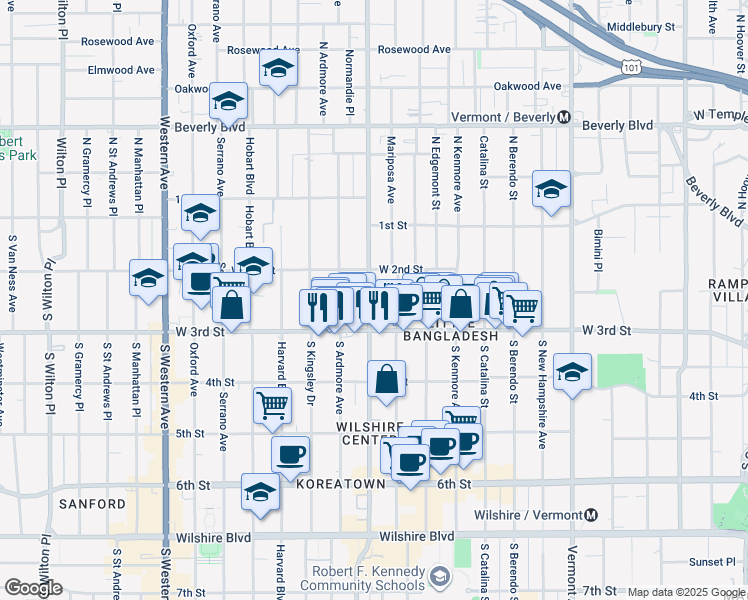 map of restaurants, bars, coffee shops, grocery stores, and more near in Los Angeles