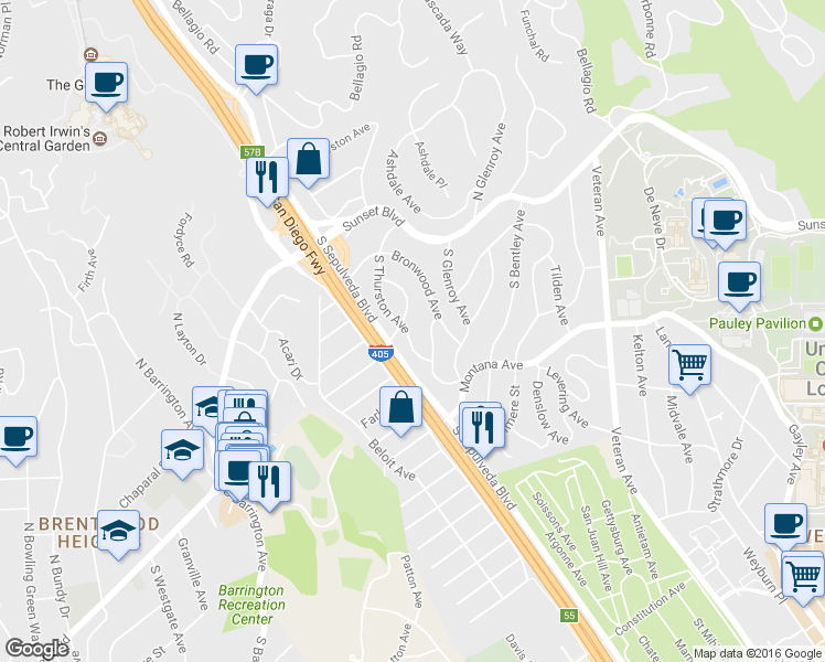 map of restaurants, bars, coffee shops, grocery stores, and more near 342 South Thurston Avenue in Los Angeles