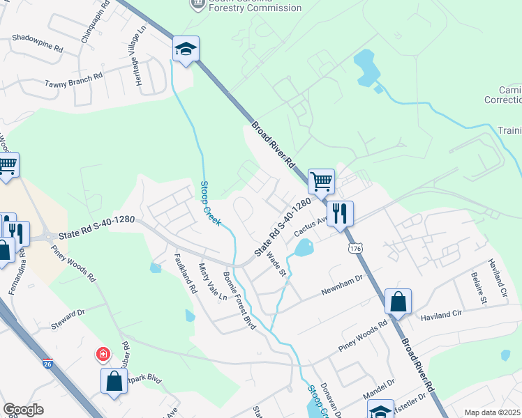 map of restaurants, bars, coffee shops, grocery stores, and more near 271 Wynn Way in Columbia