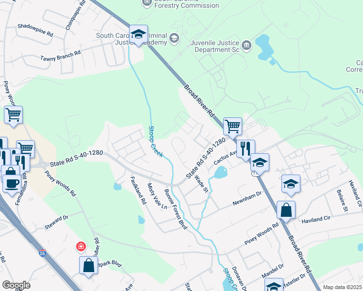 map of restaurants, bars, coffee shops, grocery stores, and more near 271 Wynn Way in Columbia