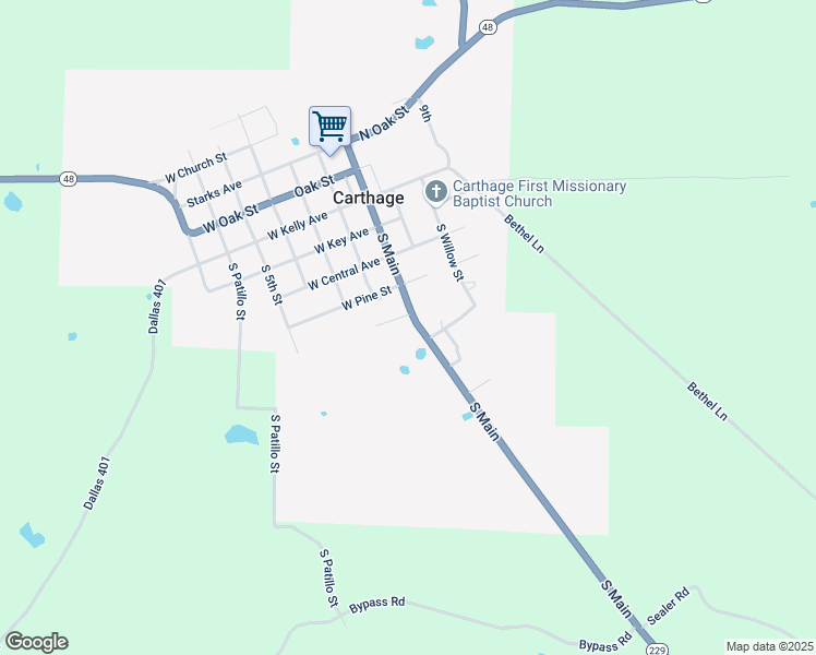 map of restaurants, bars, coffee shops, grocery stores, and more near 606 South Main Street in Carthage