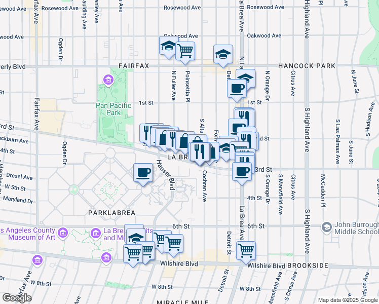 map of restaurants, bars, coffee shops, grocery stores, and more near 5873 West 3rd Street in Los Angeles