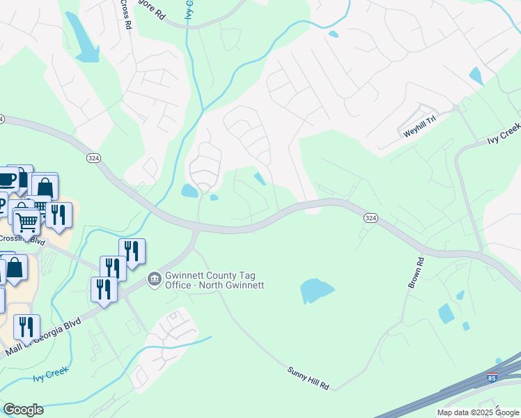 map of restaurants, bars, coffee shops, grocery stores, and more near 2644 Poppy Court in Buford