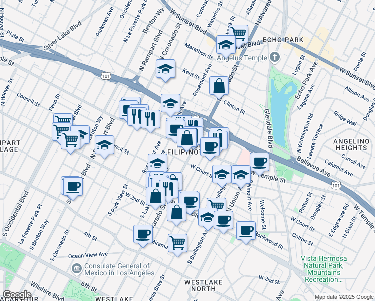 map of restaurants, bars, coffee shops, grocery stores, and more near in Los Angeles