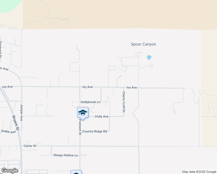 map of restaurants, bars, coffee shops, grocery stores, and more near Ivy Avenue in Yucaipa