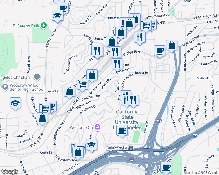 map of restaurants, bars, coffee shops, grocery stores, and more near 5158 Cavanagh Road in Los Angeles