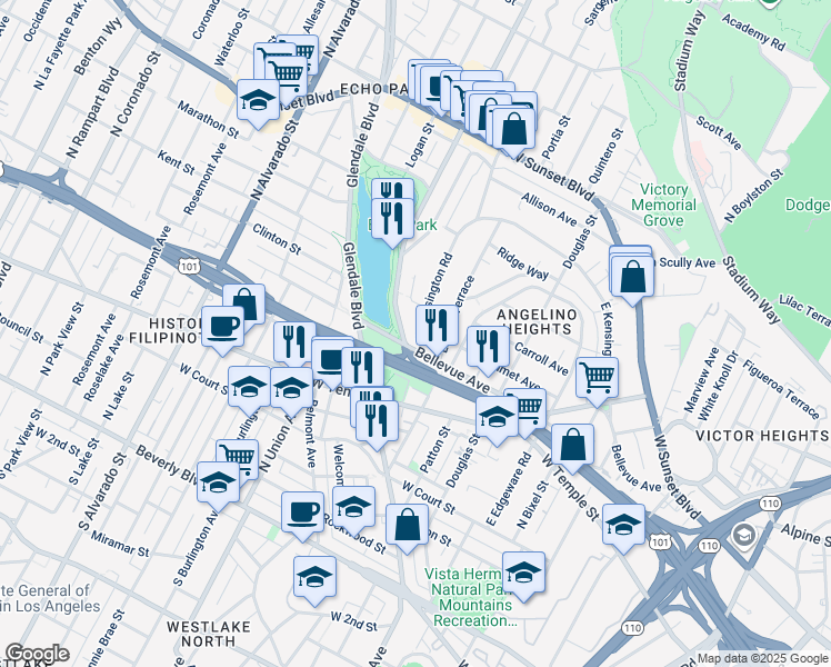 map of restaurants, bars, coffee shops, grocery stores, and more near in Los Angeles