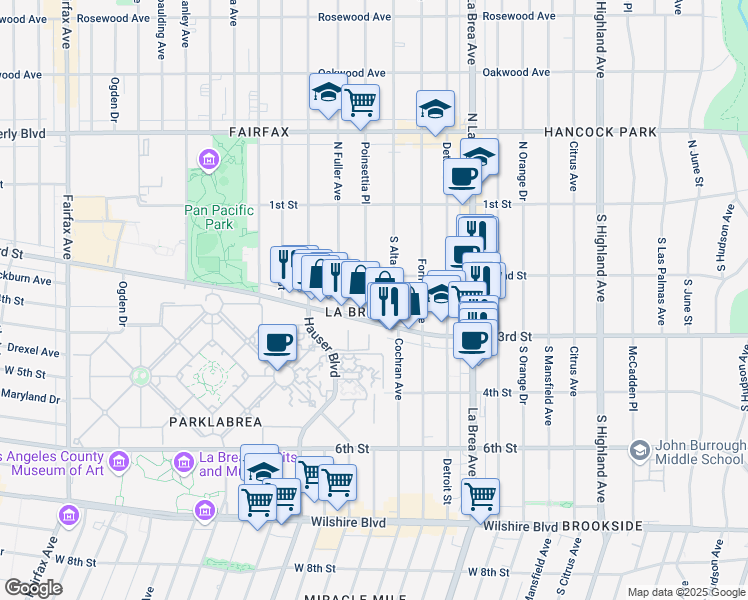 map of restaurants, bars, coffee shops, grocery stores, and more near 5873 West 3rd Street in Los Angeles