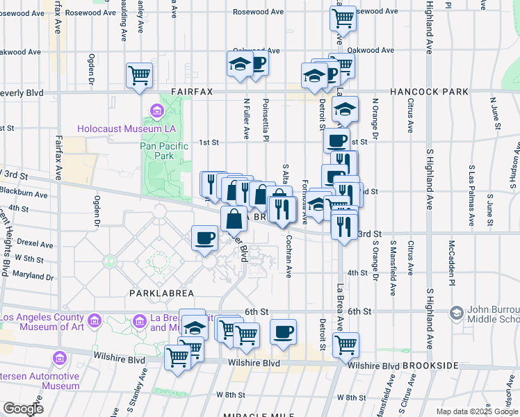 map of restaurants, bars, coffee shops, grocery stores, and more near 5873 West 3rd Street in Los Angeles