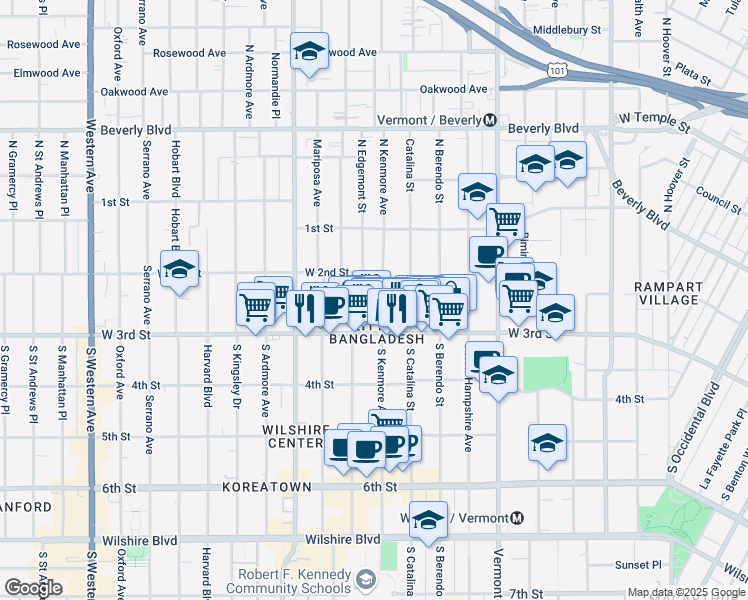 map of restaurants, bars, coffee shops, grocery stores, and more near 3709 West 3rd Street in Los Angeles