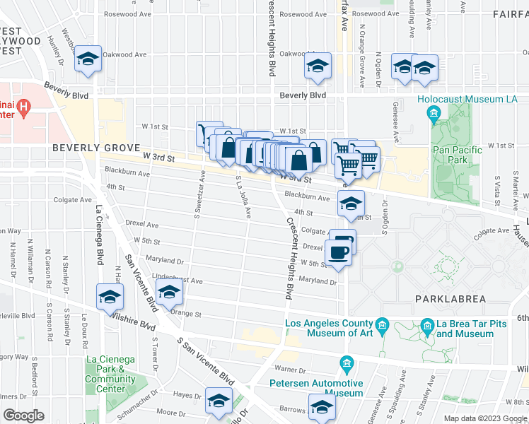 map of restaurants, bars, coffee shops, grocery stores, and more near 8132 West 4th Street in Los Angeles