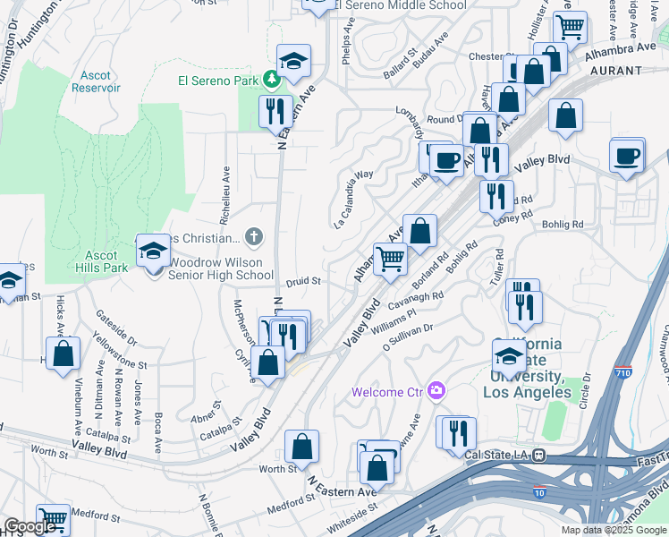 map of restaurants, bars, coffee shops, grocery stores, and more near 4904 Ithaca Avenue in Los Angeles