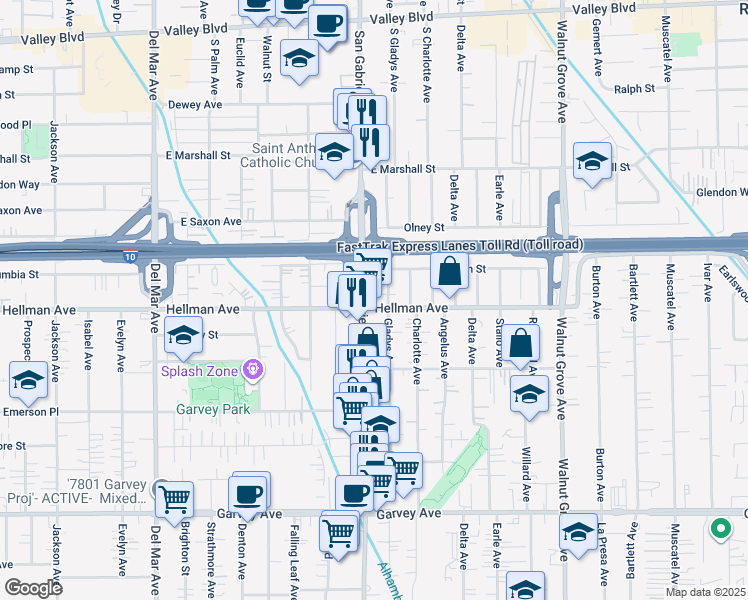 map of restaurants, bars, coffee shops, grocery stores, and more near 8205 Hellman Avenue in Rosemead