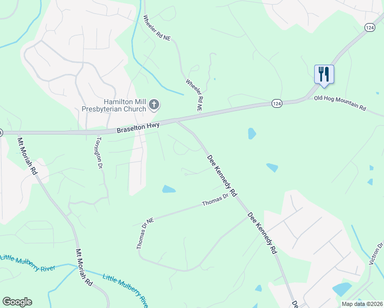 map of restaurants, bars, coffee shops, grocery stores, and more near 1152 Dee Kennedy Road in Hoschton
