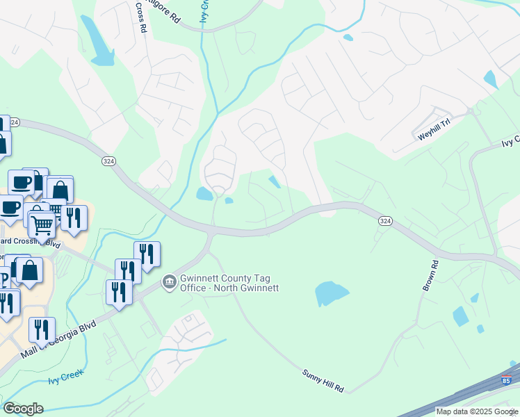 map of restaurants, bars, coffee shops, grocery stores, and more near 3007 Gravel Springs Road in Buford