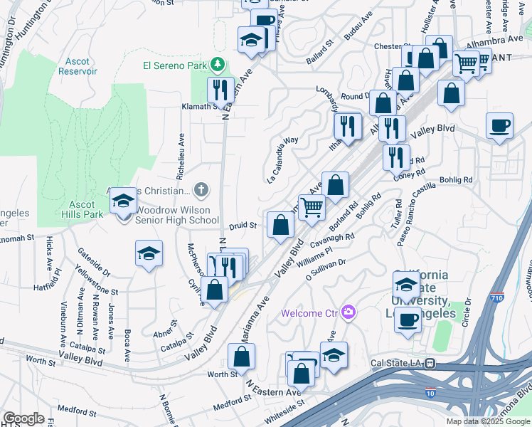 map of restaurants, bars, coffee shops, grocery stores, and more near 4904 Ithaca Avenue in Los Angeles