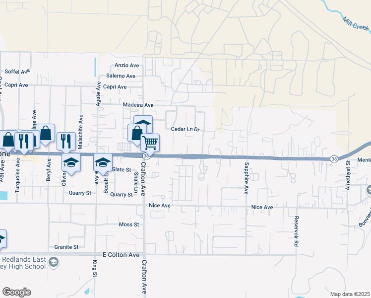 map of restaurants, bars, coffee shops, grocery stores, and more near 1256 Alderwood Lane in Mentone