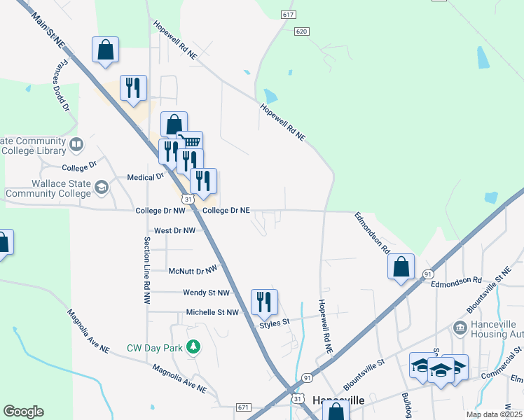 map of restaurants, bars, coffee shops, grocery stores, and more near 883 County Road 72 in Hanceville