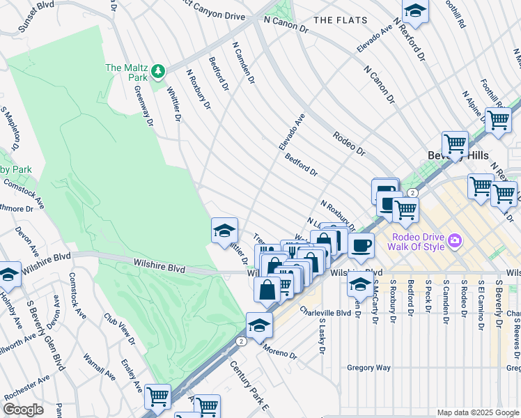 map of restaurants, bars, coffee shops, grocery stores, and more near 620 Walden Drive in Beverly Hills