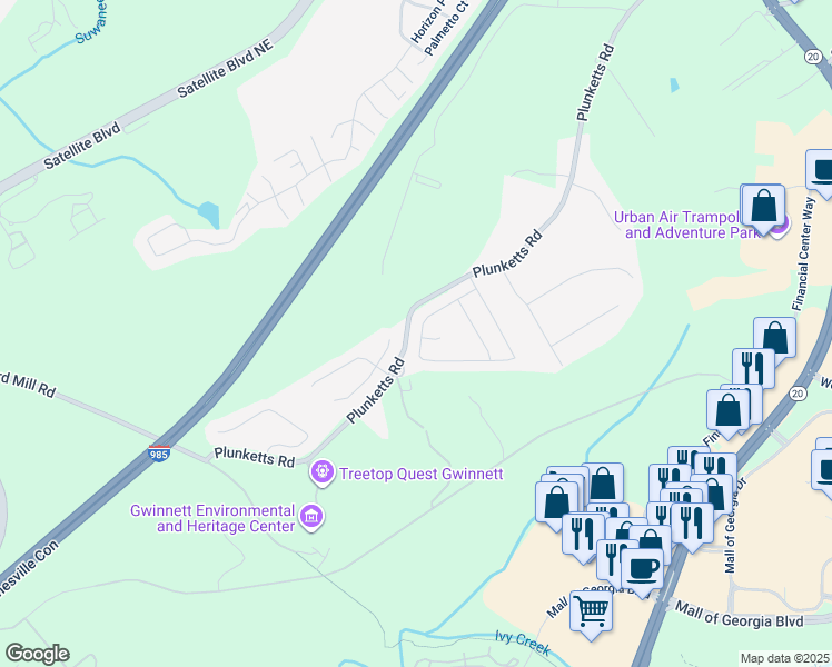 map of restaurants, bars, coffee shops, grocery stores, and more near 2859 Woodward Down Trail in Buford