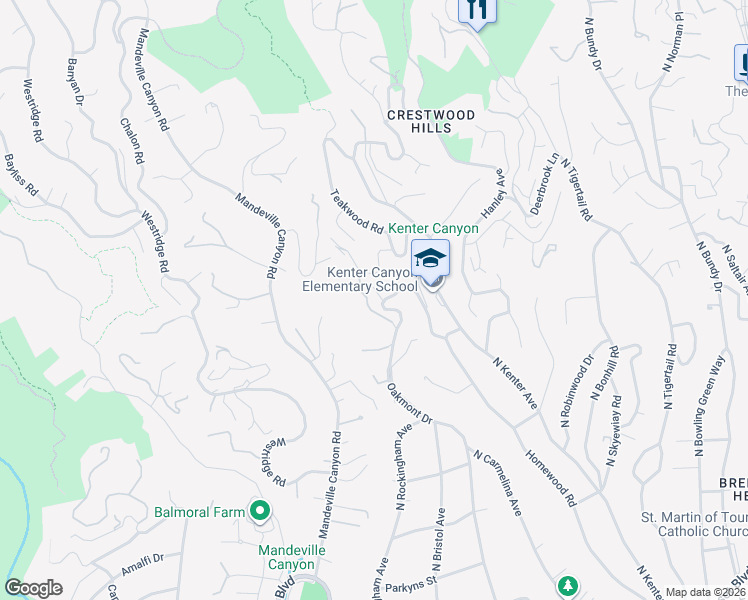 map of restaurants, bars, coffee shops, grocery stores, and more near 650 Elkins Road in Los Angeles