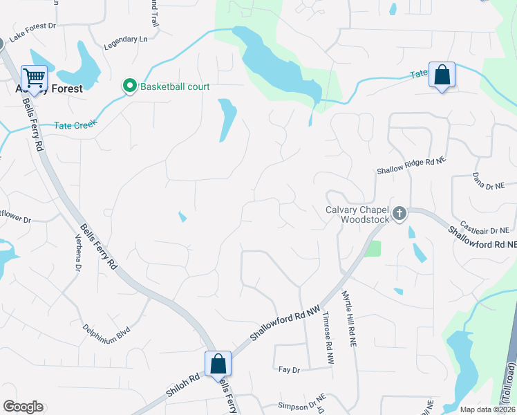 map of restaurants, bars, coffee shops, grocery stores, and more near 4837 Ridgewood Creek Drive Northwest in Acworth