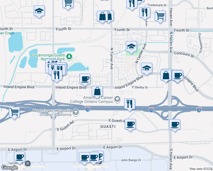 map of restaurants, bars, coffee shops, grocery stores, and more near 730 North Via Barolo in Ontario