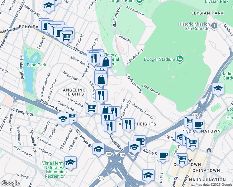 map of restaurants, bars, coffee shops, grocery stores, and more near 1047 Everett Place in Los Angeles