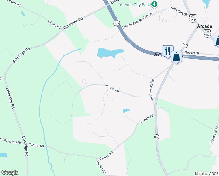 map of restaurants, bars, coffee shops, grocery stores, and more near 446 Swan Road in Jefferson