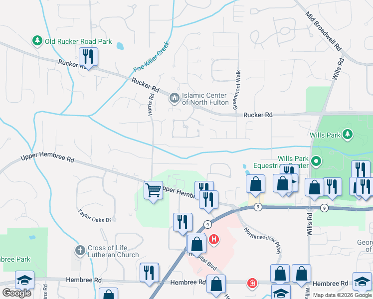 map of restaurants, bars, coffee shops, grocery stores, and more near 253 Dennis Drive in Alpharetta