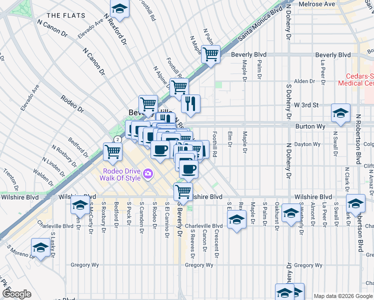 map of restaurants, bars, coffee shops, grocery stores, and more near 310 North Crescent Drive in Beverly Hills