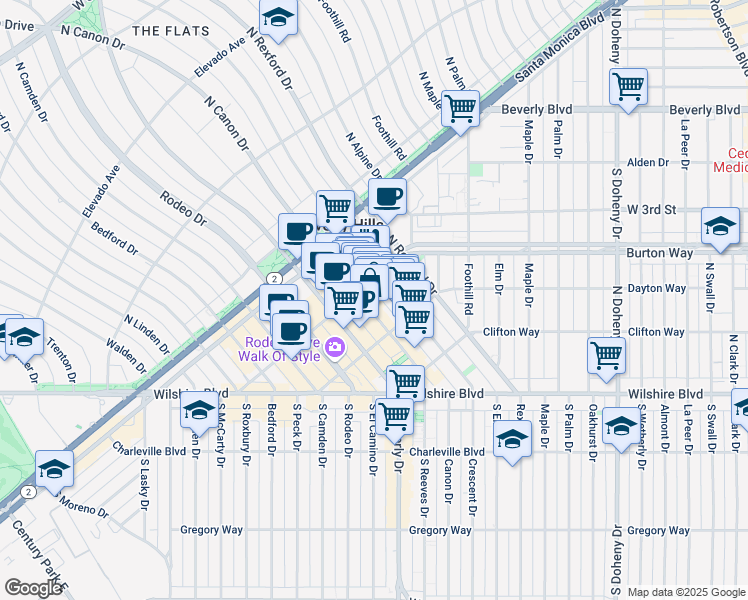 map of restaurants, bars, coffee shops, grocery stores, and more near 403 North Crescent Drive in Beverly Hills