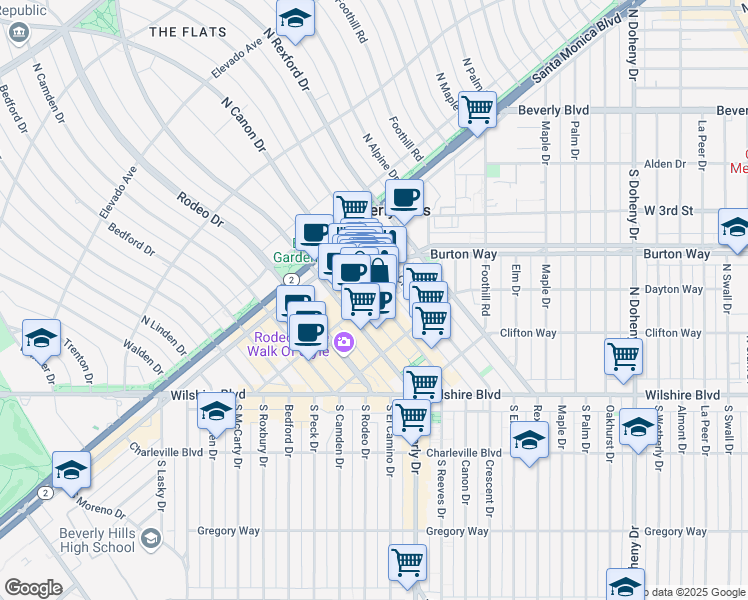 map of restaurants, bars, coffee shops, grocery stores, and more near 403 North Crescent Drive in Beverly Hills