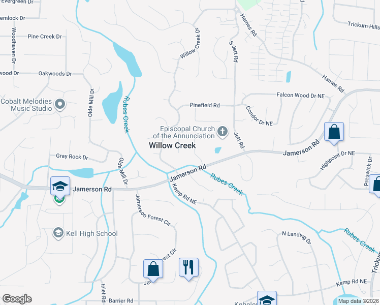 map of restaurants, bars, coffee shops, grocery stores, and more near 4903 Sydney Lane in Marietta