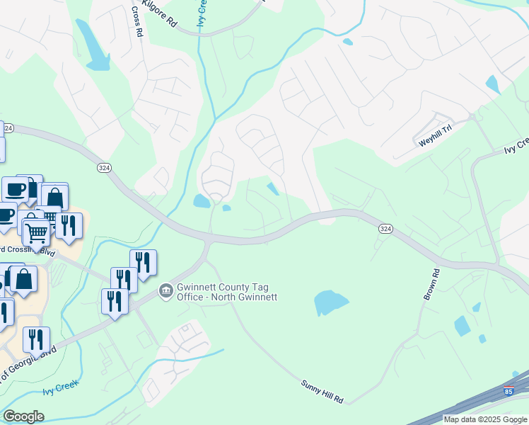 map of restaurants, bars, coffee shops, grocery stores, and more near 3041 Greyton Drive in Buford