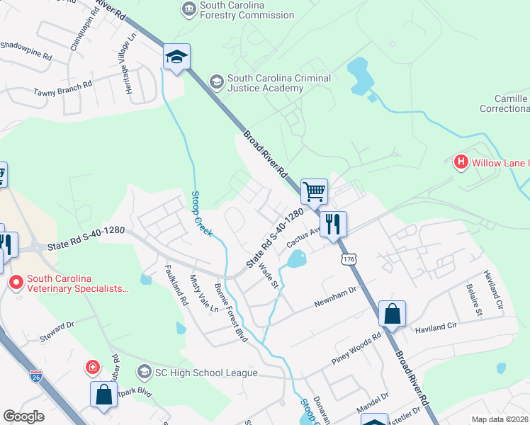 map of restaurants, bars, coffee shops, grocery stores, and more near 127 Hunters Grove Drive in Columbia