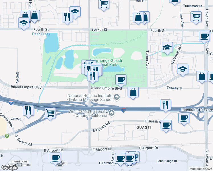 map of restaurants, bars, coffee shops, grocery stores, and more near 731 Via Dolcetto in Ontario